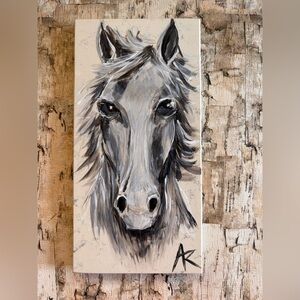 Hand-Painted Horse Art on Quartz Stone – Rustic Farmhouse Decor by Texas Artist
